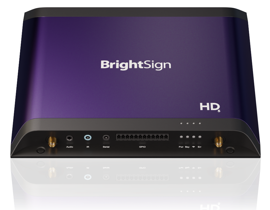 Immagine del lettore BrightSign HD5 Digital Sign vista frontale dall'alto verso il basso