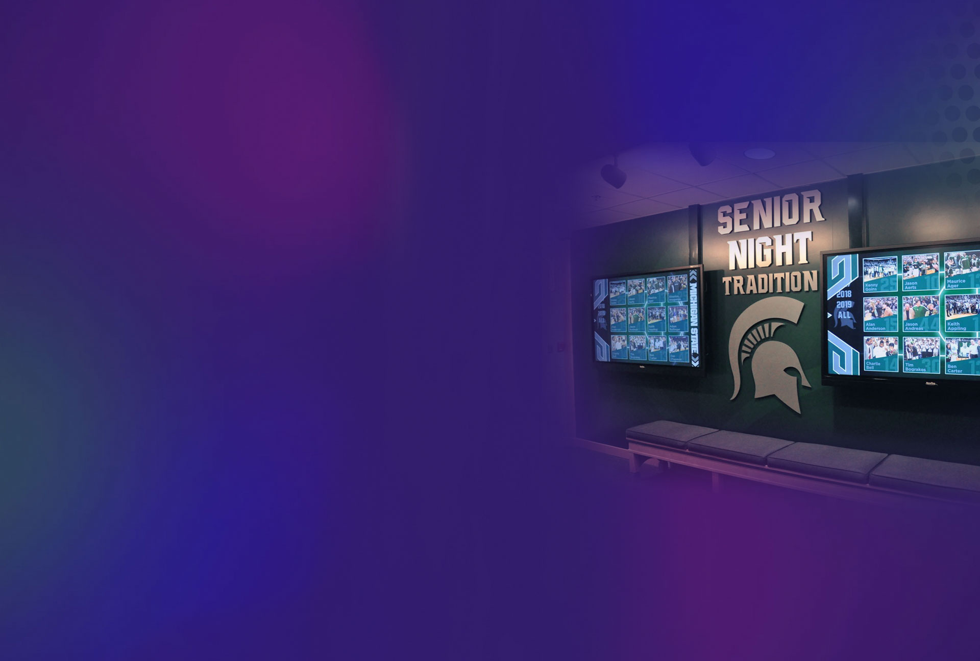 Heldenbeeld van Michigan State University wall of fame met BrightSign digital signage player display technologie