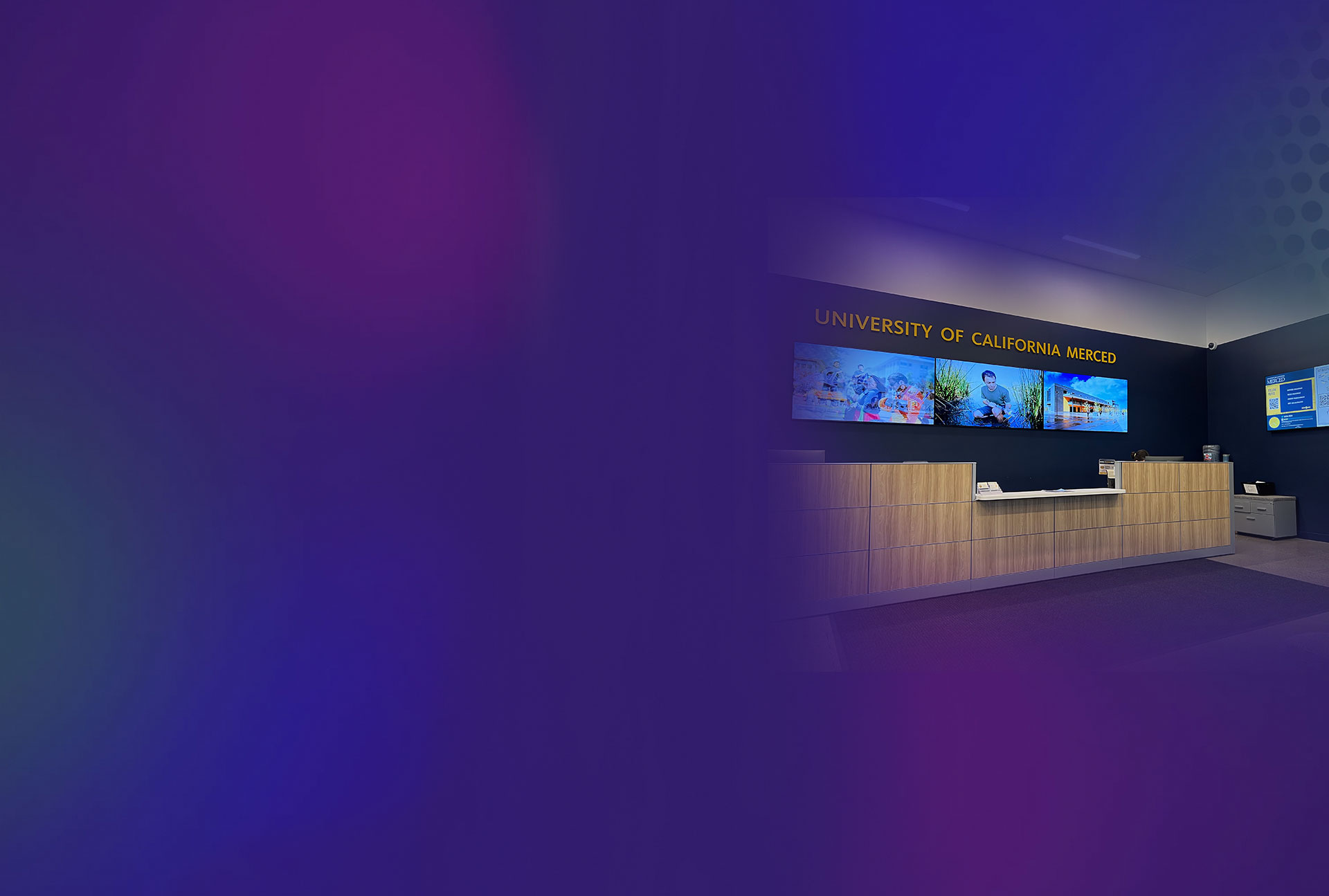 hero image of University of California Merced utilizing BrightSign digital signage players on the walls