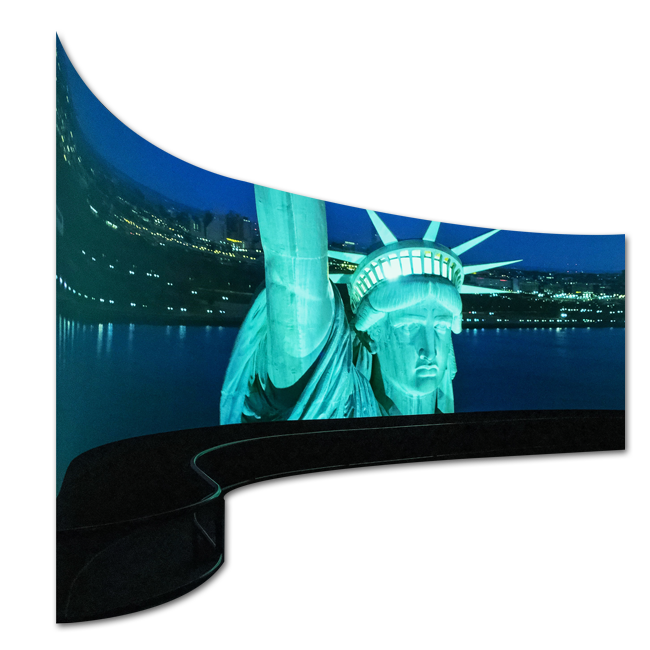 Gebogen schermprofiel van het Vrijheidsbeeld weergegeven door BrightSign digital signage player-technologie