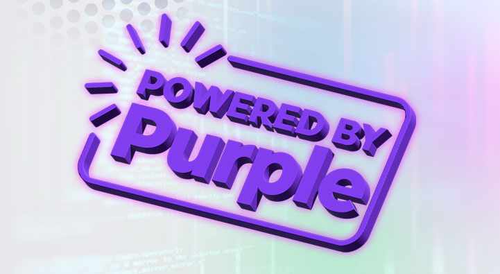 Powered by Purple-Logo mit hellem digitalem Hintergrund