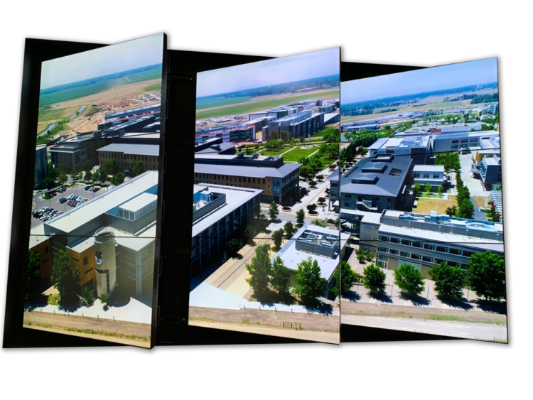 UC Merced campus displayed across multiple screens using a BrightSign player