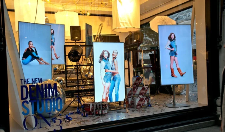 Selfridges store window with multi-screen digital signage