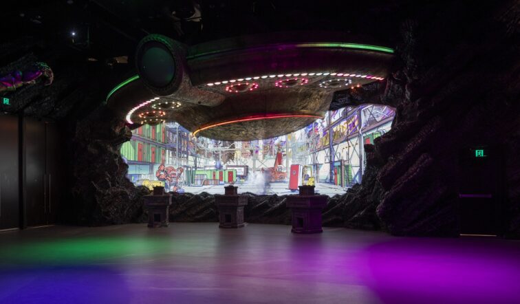 Sci-Fi video wall experience at Weta Workshop Unleashed! film and creative workshop attraction in New Zealand