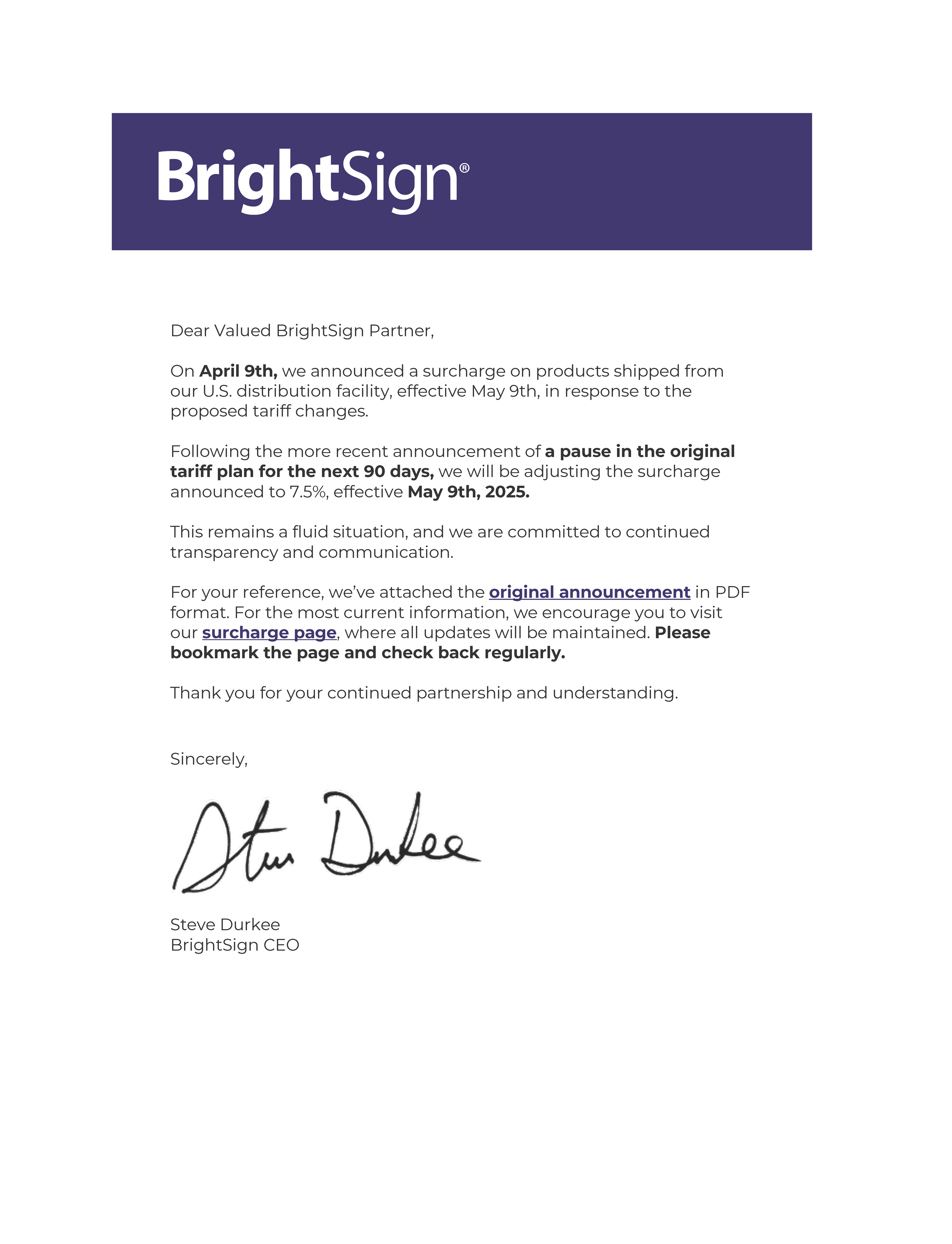 BrightSignサーチャージ アナウンスNo.2