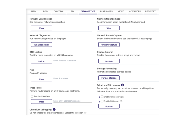 BrightSign bsn.Control media player registration screen