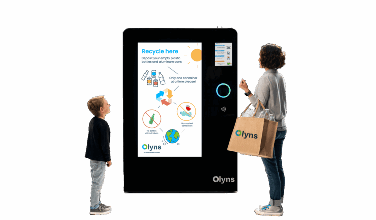 Olyns' reverse vending machine The Cube, powered by Wovenmedia and BrightSign