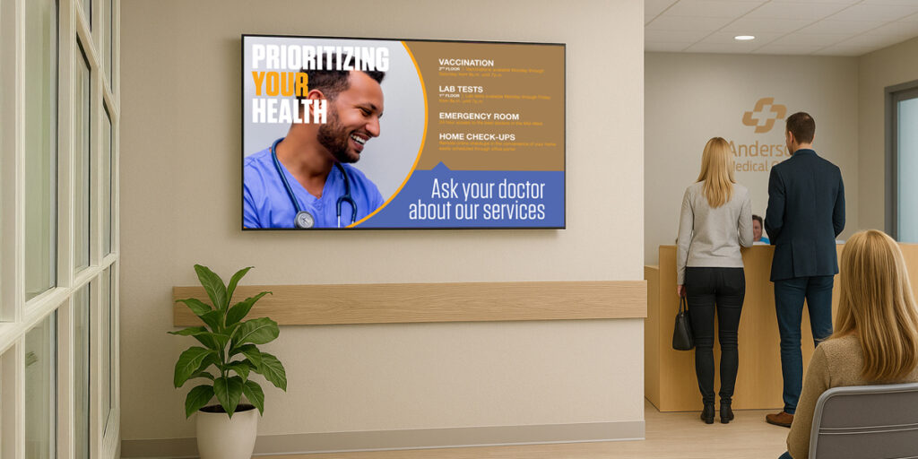Digital waiting room display in a medical facility