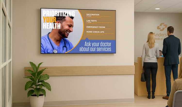 Digital waiting room display in a medical facility