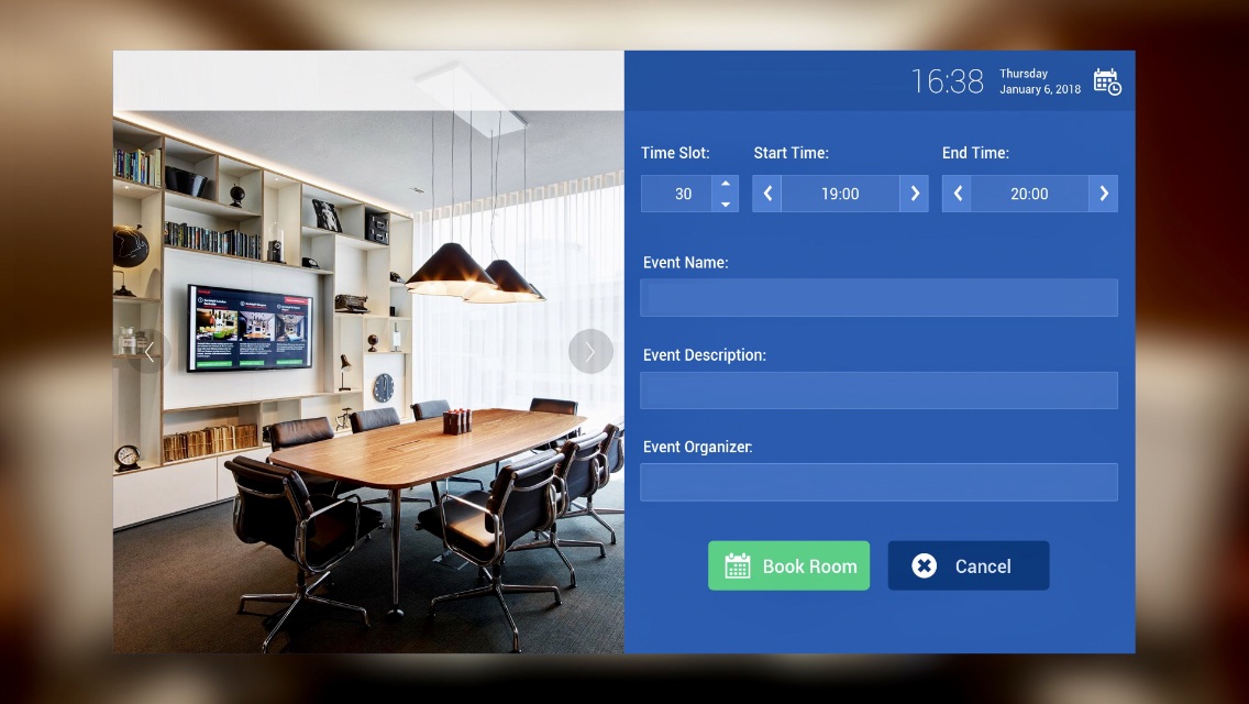 Conference room booking digital signage example
