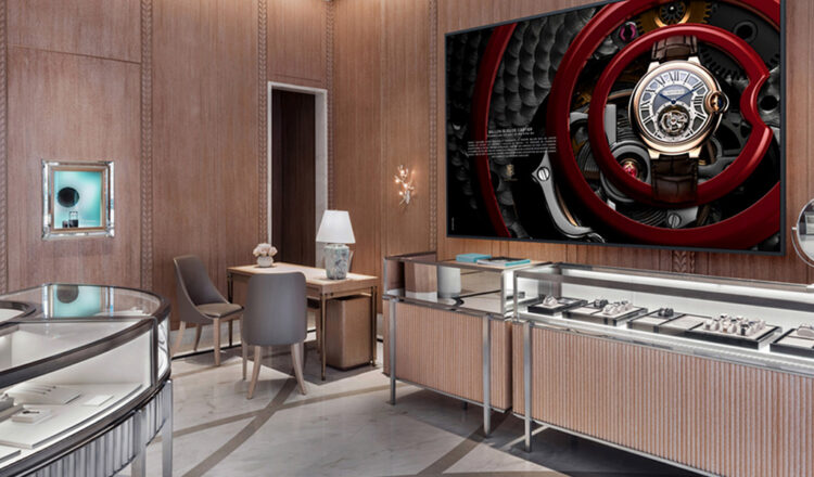Digital signage video wall in a retail store powered by BrightSign Built-In, BrightSign's System-on-a-Chip (SoC) solution