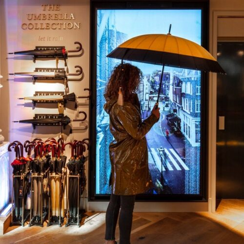 The Umbrella Collection digital signage retail display with shopper interaction
